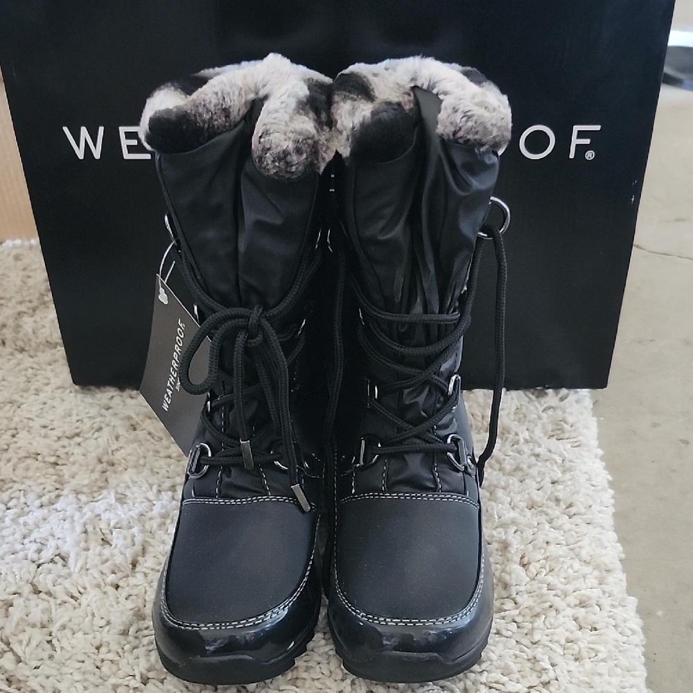 Weatherproof Black Winter Rain Boots with Faux Fur Lining